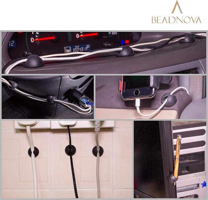 BEADNOVA Cord Organizer Cable Organizer Cable Clips Cord Holder for Desk Management Wire Holder Clips for Computer Desk (Black, 4 pcs)