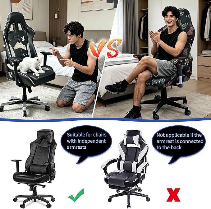 Gaming Chair Covers Slipcovers, 3D Printing Stretchable Elastic Computer Reclining Gaming Chair Seat Cover with Armrest Cover (No Chairs)(A)