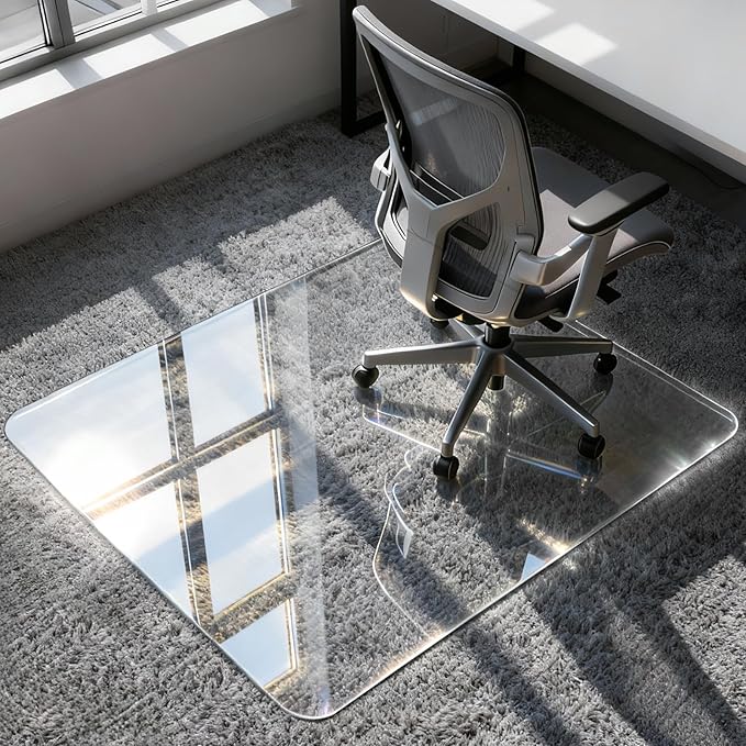 Azadx Tempered Glass Chair Mat for Carpet 36" x 48" Heavy Duty Office Chair Mat for Carpets 1/5" Thick for Carpeted Floor/Hard Floor Easy Glide Carpet Protector with Round Corner and Polished Edge