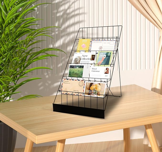 6-Tier 18" Wide Metal Wire Magazine Rack,Table Top Book Display Stand with Sign Channel,Collapsible Commercial Display Holder for Comic,Greeting Card,Literature,Trade Show,Art Print