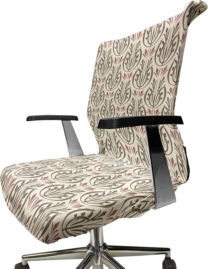 Ambesonne Art Nouveau Office Chair Cover, Medieval Inspired Floral Curved Classic Royal Petal Design, Stretchable Decorative Universal Size High Back Printed Slipcover, Green Rose