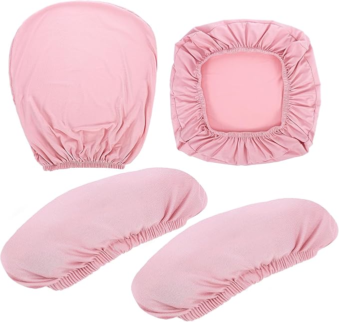 4 PCS Office Chair Covers Set Pink Computer Desk Chair Covers Universal Stretchable Protective Office Chairs Seat Cover with Armrest Cover Slipcovers Pads Cushion Backrest for Rotating (Medium Pink)
