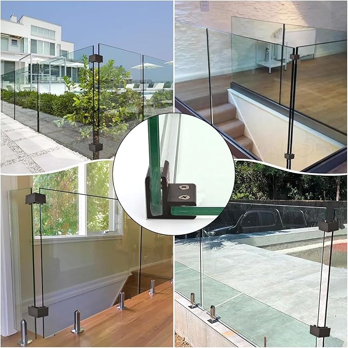 INCREWAY Glass Clamp, 4Pcs Adjustable 90 Degrees Glass Clips Aluminum Alloy Glass Shelf Support Bracket, Glass Holder Connector for 14-16mm Thick Glass, Black