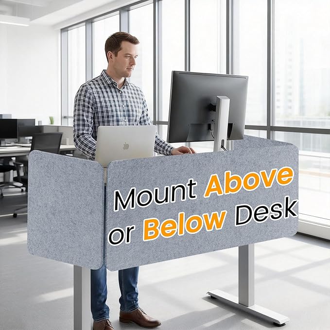Desk Divider, Clamp On Felt Desk Privacy Panels, Acoustic Sound Absorbing Desk Partition for Office Desk, Reduce Distractions, Light Gray, 3 Pack, 24 x 24 in and 24 x 48 in