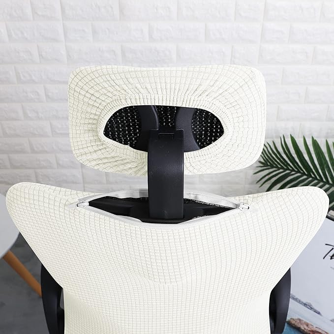 FORCHEER Ergonomic Office Chair Covers Set with Headrest Cover Water Repellent Managerial Chair Cover for Office Executive Chair,Ivory/Cream