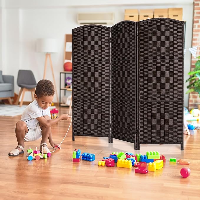 HALLYBEE Small Room Divider, Privacy Screen, Short Room Dividers and Folding Privacy Screens, Foldable Temperary Wall Partitions, 3 Panel Dark Mocha Space Separation Separator