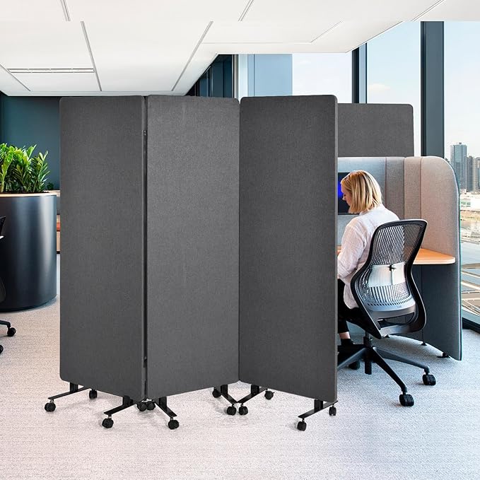 72" X 66" Acoustic Room Divider, 3 Panel Folding Privacy Partition with Wheels, FreestandingTackable Offices Screen, Portable Sound Proof Partition Wall for School, Clinic, Or Home Working Space