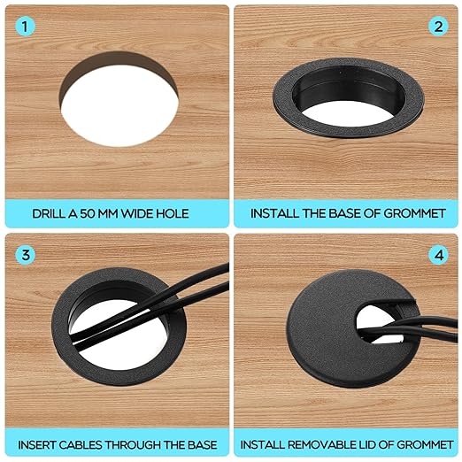100 Pack 2 Inch Desk Grommet Desk Cable Wire Grommet Cord, PC Computer Desk Plastic Grommet Cord Tidy Cable Hole Cover Organizers for Office PC Computer Desk Cord Management (Black)