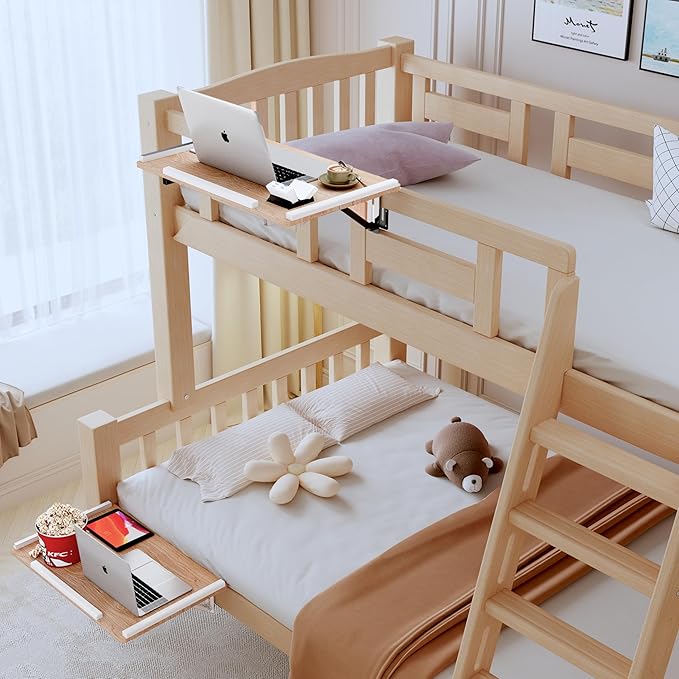 Foldable-Bedside-Shelf-for-Bunk-Bed - Extra Large Metal Clamp On Top Bunk Accessories Heavy Duty Floating Caddy Tray for Dorm Room Essential-White