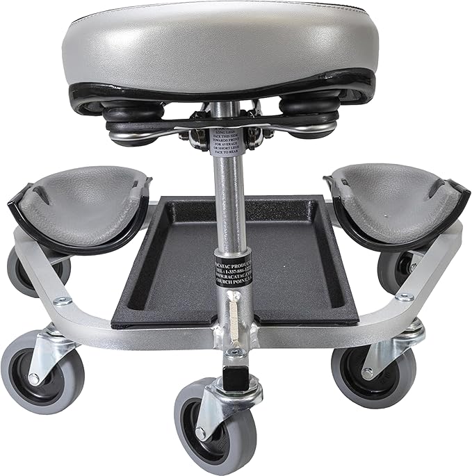 Racatac Kneeling Sitting Creeper with 3 Inch Casters, Rolling Knee Pads with Seat, Adjustable Seat, Knee Pads with Wheels, Made in USA, Floor Creeper, 01RAC3