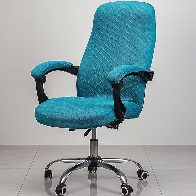 Melaluxe Office Chair Cover with Armrest Covers, Universal Stretch Desk Chair Cover, Computer Chair Slipcovers (Size: L) - Peacock Blue
