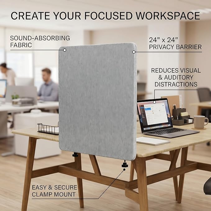 Desk Privacy Panel 24" x 24" Table Privacy Panel Acoustic Partition Noise Visual Isolate Table Divider with Clamp for Student Study Reception Area Office Library (24" x 24")