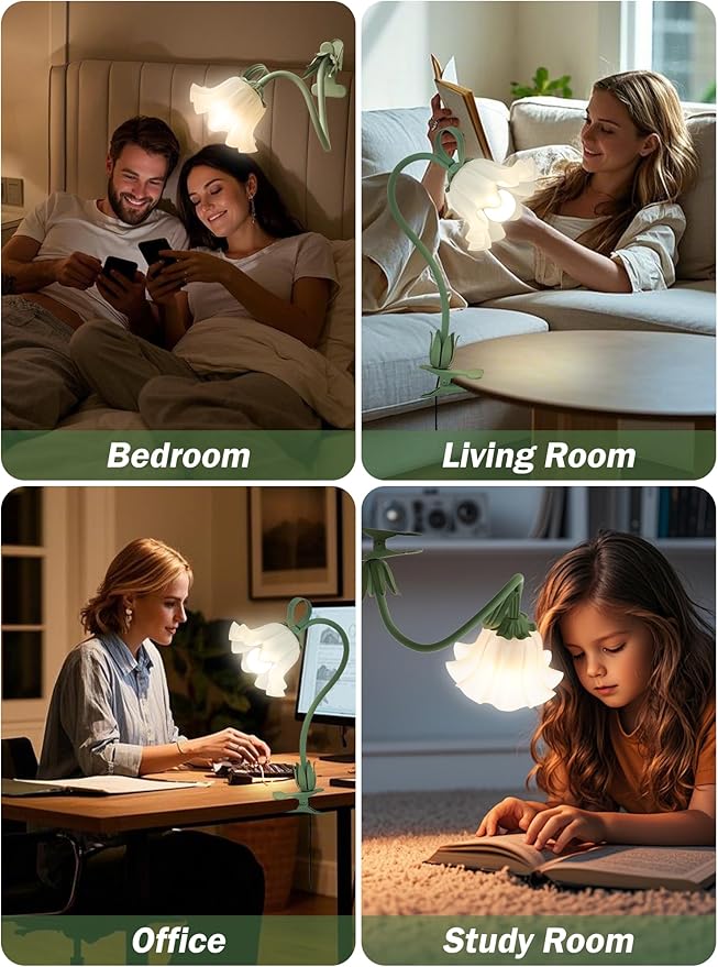 Flower Desk Lamp,LED Reading Light 360°Rotation Clip on Light,3 Color Modes Book Lights,Vintage Flower Bedside Lamp for Bed Headboard Bedroom College Dorm Office Lighting Desk Light Home Decoration