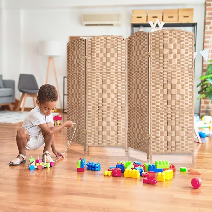 HALLYBEE Small Room Divider, Privacy Screen, Short Room Dividers and Folding Privacy Screens, Foldable Temperary Wall Partitions, 4 Panel Natural Space Separation Separator