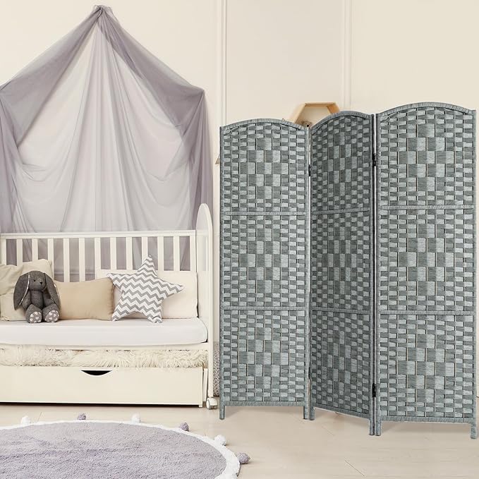 HALLYBEE Small Room Divider, Privacy Screen, Short Room Dividers and Folding Privacy Screens, Foldable Temperary Wall Partitions, 3 Panel Grey Space Separation Separator