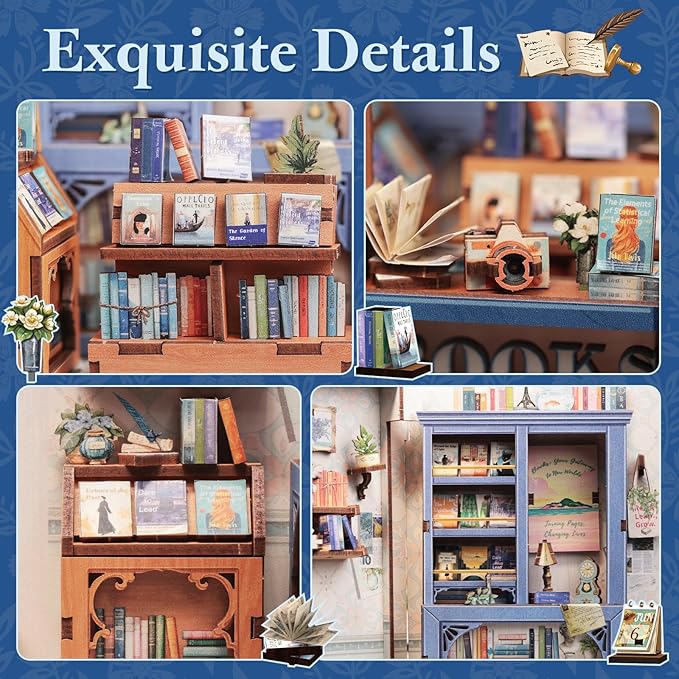 Fsolis Book Nook Kit - DIY Miniature Dollhouse Kit 3D Puzzles for Adult Tiny House Mini Booknook Bookshelf Diorama Kit Gifts for Women Teenagers Book Lovers (Literature Bookstore)