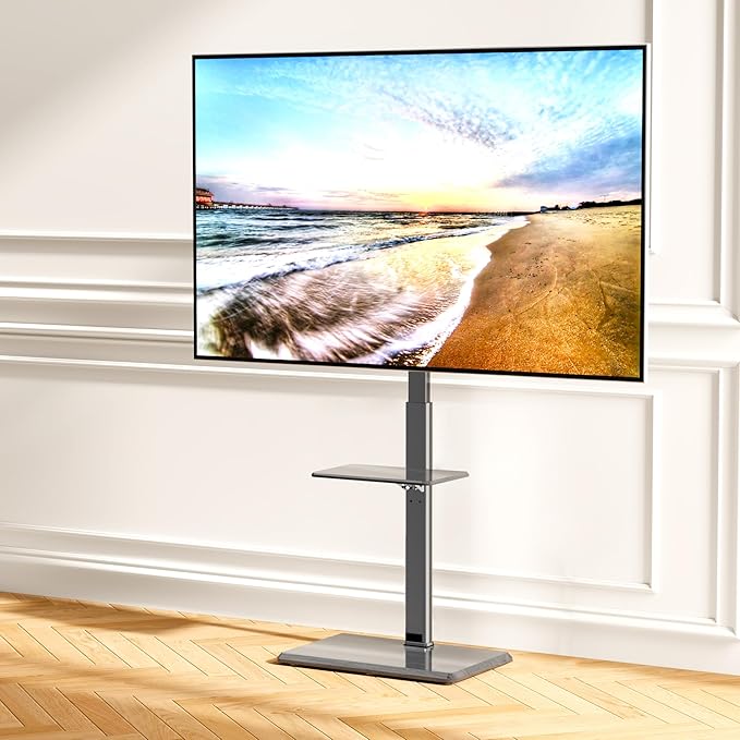 Afaloona Universal Floor TV Stand,TV Floor Mount Stand with Removable Shelf for 32-75 inch TV up to 110 lbs, Swivel and Height Adjustable Tall TV Stand for Bedroom,Office(TCP01-2-M-A02)