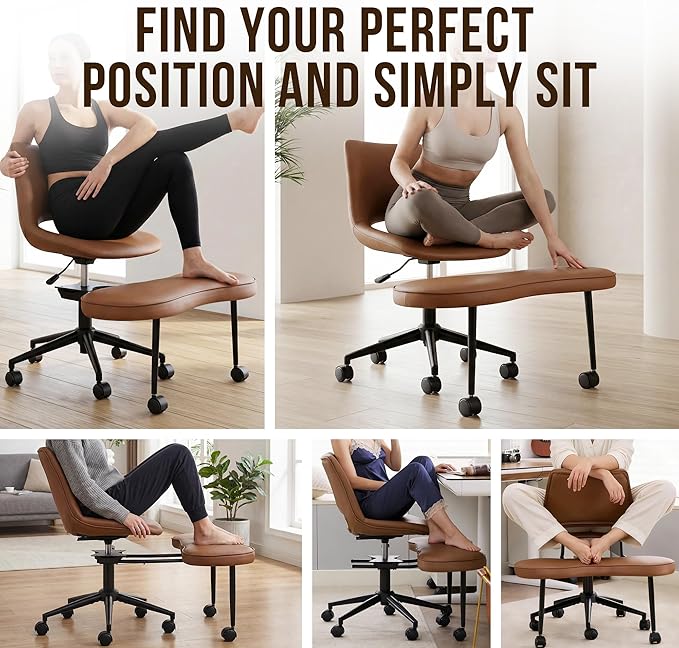 GarveeHome Ergonomic Kneeling Chair, Cross Legged Office Chair with Wheels & Lumbar Support, Wide Criss Cross Chair, Adjustable Height Meditation Yoga Chair for ADHD & Desk Work