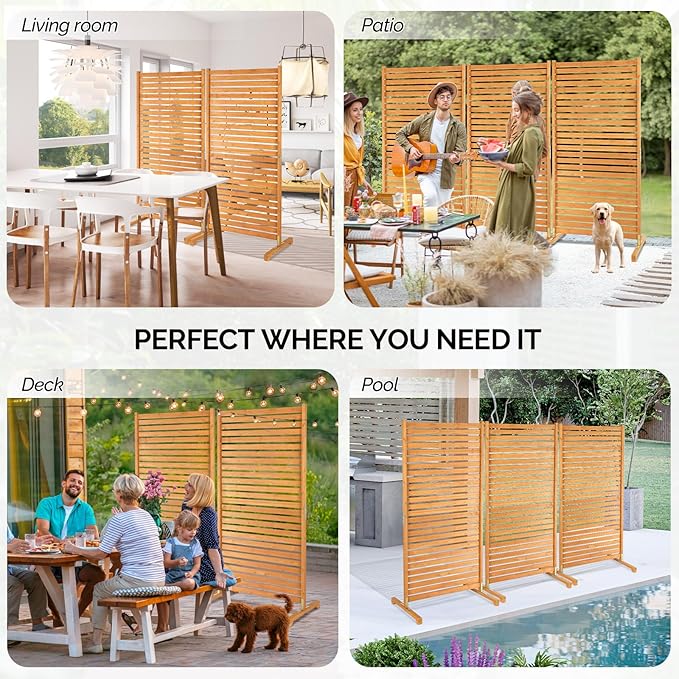 VINGLI Wooden Privacy Fence, 74 x 36 in Freestanding Fence Screen, Decorative Space Divider for Outdoor Patio, Balcony, Deck (1 Panel Freestanding)