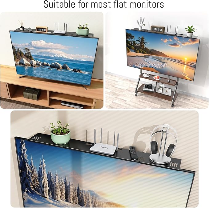 CABTE Adjustable Steel TV Top Shelf, Floating TV Stand, Universal Monitor Shelf for Soundbar, Game Console, Cable Box, Router Shelves (33.86X4.72inch)