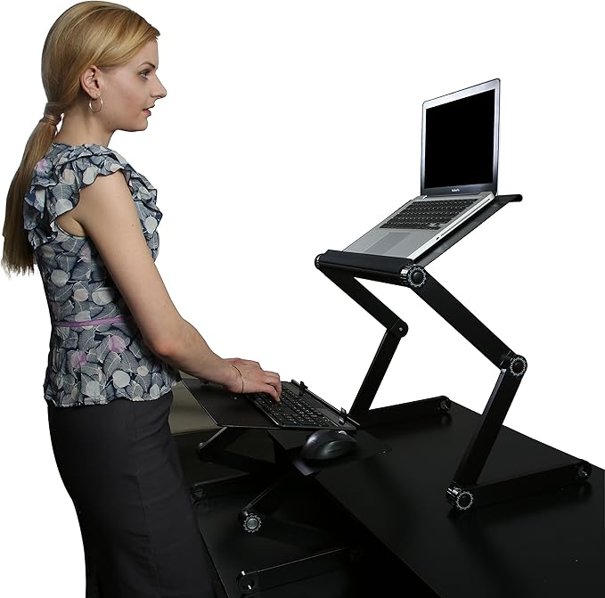 WorkEZ Adjustable Standing Desk Converter w/2 Fans & 3 USB Ports, Sit to Stand Desk Riser Monitor Standing Computer Desk, Height & Angle Negative Tilt
