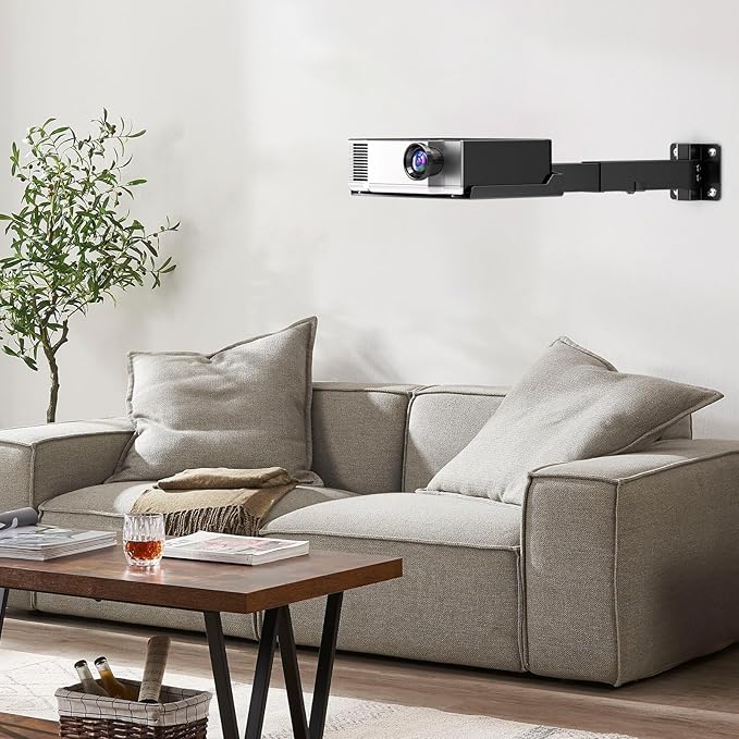 PUTORSEN Adjustable Projector Ceiling Mount,Universal Projector Shelf for Ceiling and Wall, Holds up to 22lbs,No Hole Installation, Hidden Cable Routing, Black(S)