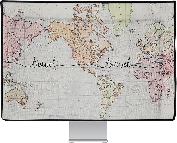 kwmobile Dust Cover for 27-28" Monitor - Linen Monitor Protector with Design - Travel Black/Multicolor