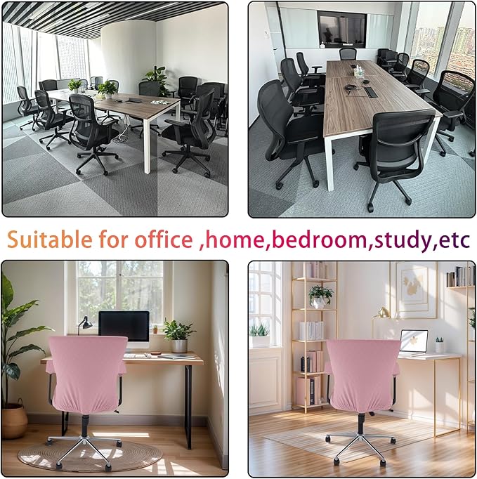 4 Pcs Office Chair Cover Set with 4 Extra Elastic Straps Universal Protective Office Chair Covers Stretchable Desk Chair Cover Office Armrest Cushion Backrest for Rotating Chair (Pink)