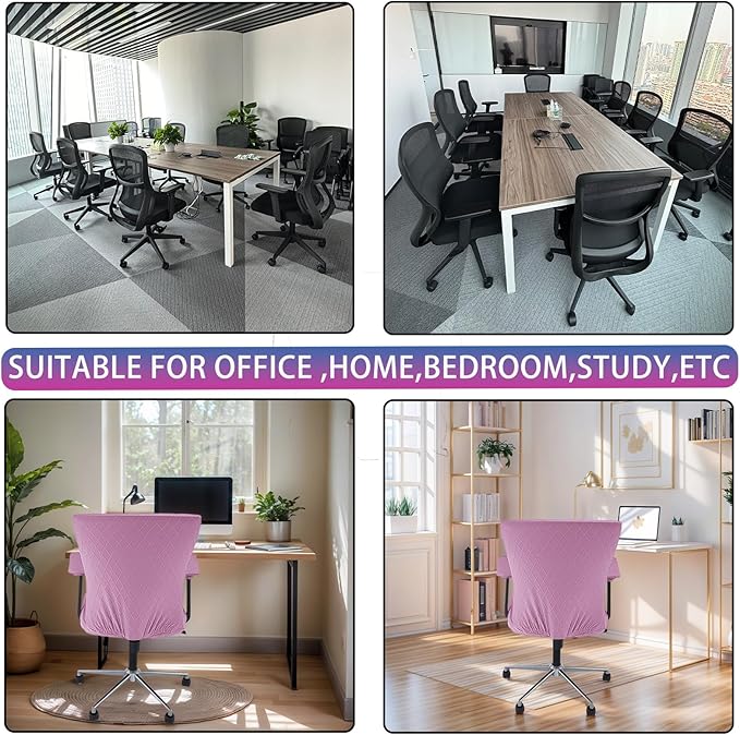 4 Pcs Office Chair Cover Set with 4 Extra Elastic Straps Universal Protective Office Chair Covers Stretchable Desk Chair Cover Office Armrest Cushion Backrest for Rotating Chair (Purple)
