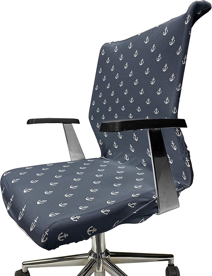 Ambesonne Marine Office Chair Cover, Nautical Classic Pattern Little Anchor Sea Travel Cruise Theme Sailor Minimal, Stretchable Decorative Universal Size High Back Printed Slipcover, Bluegrey White