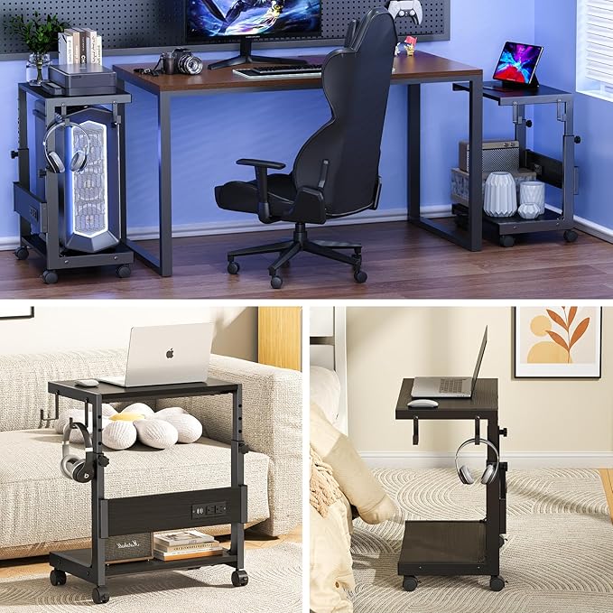 Computer Tower Stand with Charge Station and USB Charging Port - Height Adjustable PC Tower Stand, Under Desk CPU Holder Cart with Locking Caster Wheels for Fits Most PC
