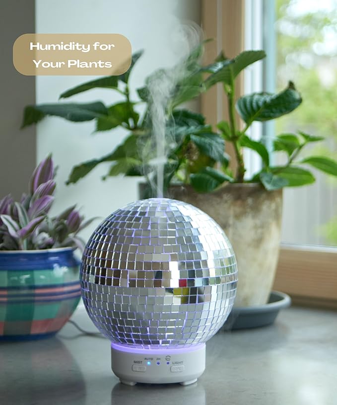 Mirror Ball Diffuser – Cute Essential Oil Diffuser and Humidifier for Home, 2 Timer Modes, Mirror Ball Eclectic & Maximalist Room Decor, Disco Gift