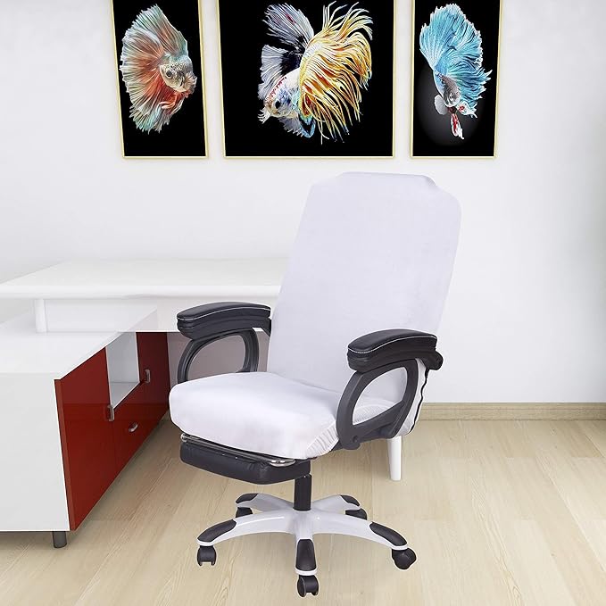 SARAFLORA Office Chair Cover- Large, White- Removable Computer Chair Cover for Office Chair with Zipper for Universal Rotating Chair Desk Chair Cover High Back Chair Seat Washable Protector for Pets