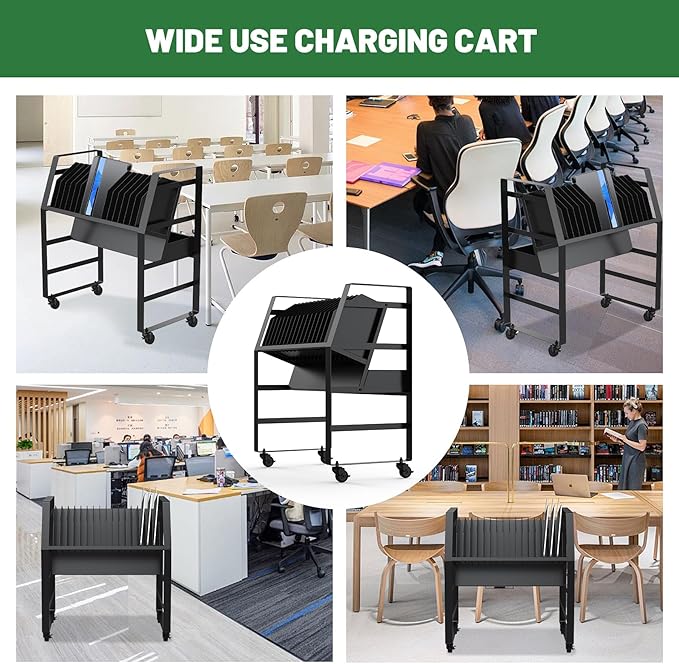 biosp 16 Devices Mobile Open Charging Cart, Rolling Charging Dolly Station with Wheels for Laptop, Computers, Chromebooks, Laptop Storage Rack for Office, Classroom (Power Strip Included)