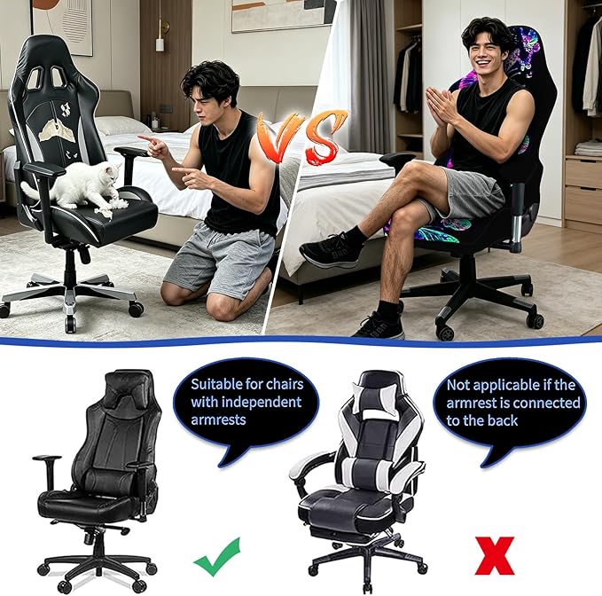 Gaming Chair Covers Slipcovers, 3D Printing Stretchable Elastic Computer Reclining Gaming Chair Seat Cover with Armrest Cover (No Chairs)(J)