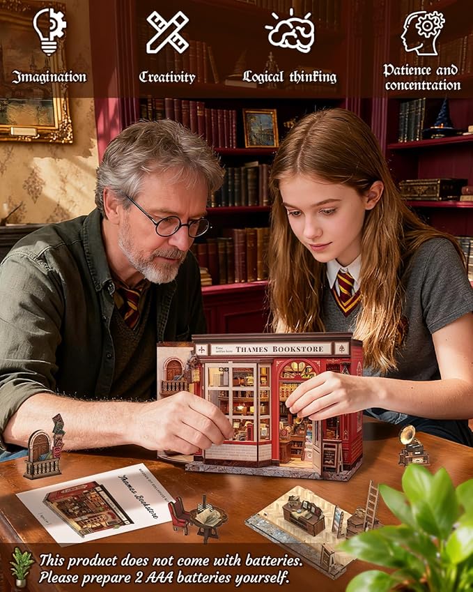 CUTEBEE Book Nook Kit - DIY Miniature House Dollhouse Kit for Adults and Teens, Booknook Tiny House Bookshelf 3D Wooden Puzzle, Gifts for Family (Thames Bookstore)