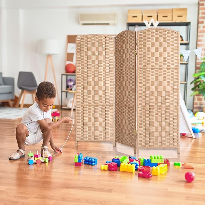 HALLYBEE Small Room Divider, Privacy Screen, Short Room Dividers and Folding Privacy Screens, Foldable Temperary Wall Partitions, 3 Panel Natural Space Separation Separator