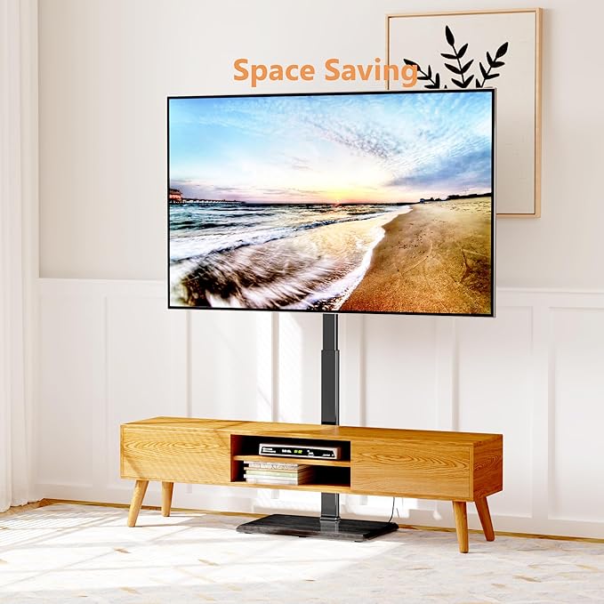 Afaloona Universal Floor TV Stand,TV Floor Mount Stand with Power Outlet for 32-75 inch TV up to 110 lbs, Swivel and Height Adjustable Tall TV Stand for Bedroom,Office(TCP01-M-A01)
