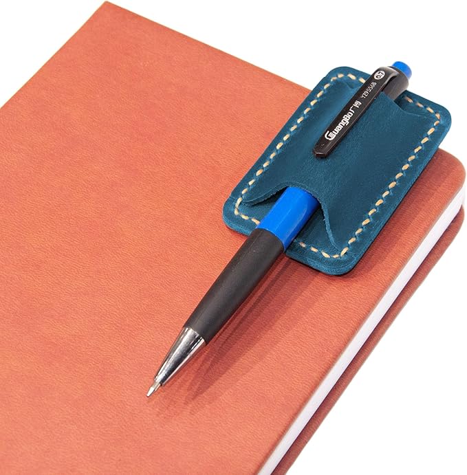 Handmade Leather Pen Holder Clip Notebook Pen Loop Stylish, Leather Pen Holderfor Books, notebook pen pencil holder clip and Practical Pen Organizer (Single Pen Holder (Blue))