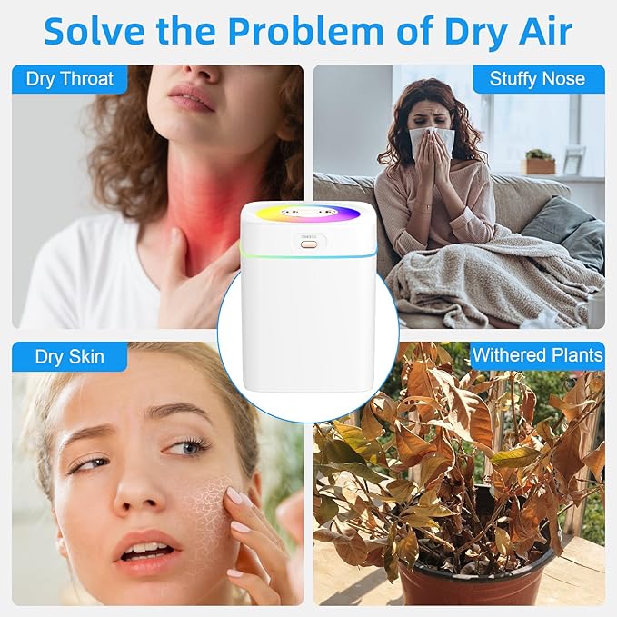 Portable Small Humidifiers for Bedroom, Aroma Diffuser for Home Personal Desktop Plant Humidifier Indoor Fragrance Aroma Diffuser with 2 Modes, Night Light and Auto-Off