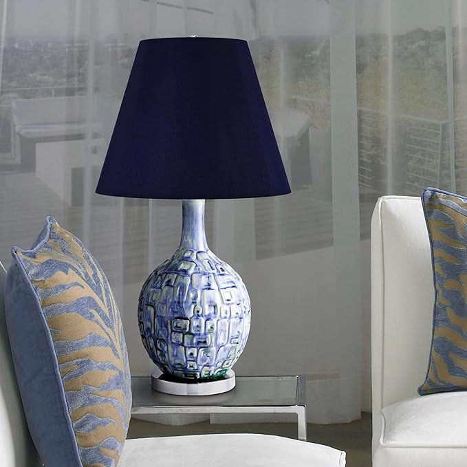 GOSO 5*9*6.4 inches (Spider) Blue Lamp Shades Set of 2 Small Drum,Bell Lampshade for Table Lamps Wall Mount ,Modern & Minimalism Lamp Shade Replacement, Natural Bamboo Faux Silk No Assembly Required