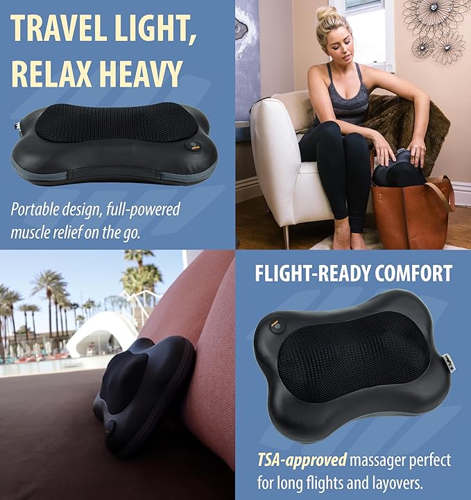 Zyllion Shiatsu Back and Neck Massager with Heat - 3D Electric Kneading Deep Tissue Massage Pillow for Muscle Pain Relief, Black, ZMA-13