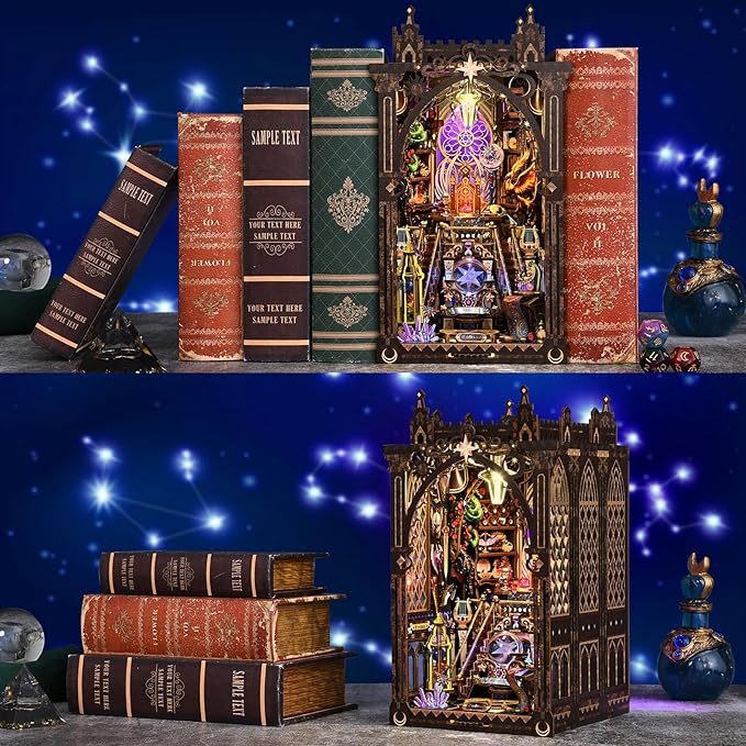 TOYQI Book Nook Kit, Book Nook Kits for Adults, DIY Miniature Dollhouse Kit 3D Wooden Puzzle Booknook Bookend with LED Light - Divination Fate Destiny 12 Constellation Zodiac Signs