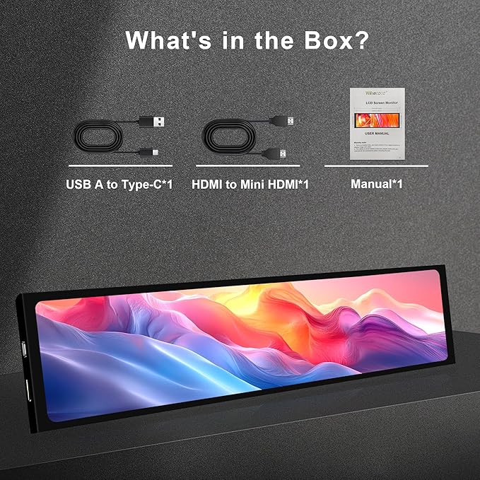 11.3 Inch Mini Monitor - FHD IPS1920x440 LCD Display, Computer Secondary Screen, CPU Temp Monitors with Casing for PC Case Temp Windows macOS Aida64 CPU GPU Monitor
