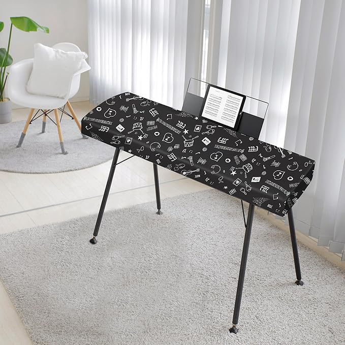 Explore Land Piano Keyboard Dust Cover - Dirt Proof Stretchy Digital Piano Cover with Music Stand Opening(61keys,Music Symbols)