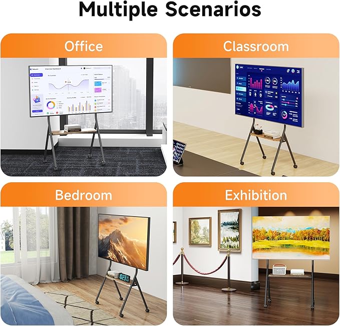 XINLEI Easel Rolling TV Stand for 32-80 Inch TV up to 121lbs, Mobile Portable TV Cart with Wheels Minimalist for Home Business Office Living Room School, Max 600x400mm VESA, Black ML5C