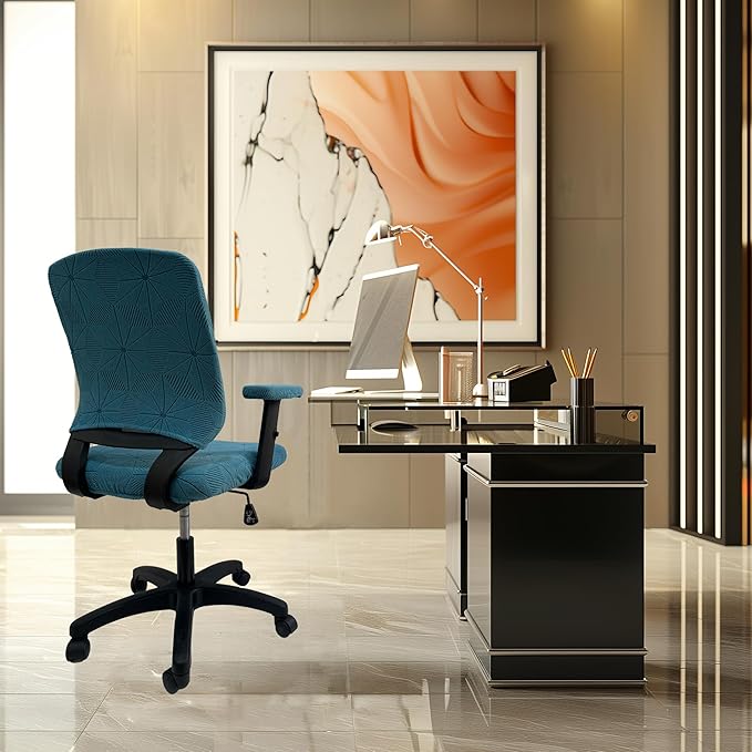 High elasticity anti slip office chair covers, split design for easy installation,universal desk chair cover wear-resistant and scratch resistant (peacock blue, chair seat cover + back cover)