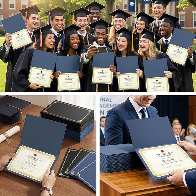 SUNEE Certificate Holders(Navy Blue, 200 Packs), Diploma Covers Gold Foil Border, for Letter Size 8.5x11 Certificates, Cardstock, Document Papers