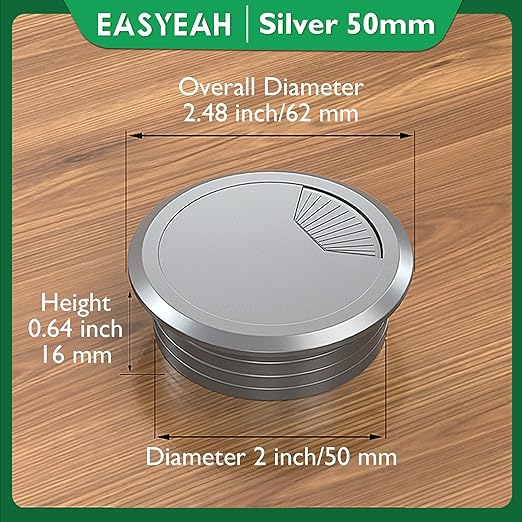 EASYEAH 10 Pcs Desk Grommet 2" / 50 mm, Desk Cord Hole Cover, Cable Grommet ABS Plastic, Desk Hole Grommet for Home & Office Pc, Detachable Adjustable Cable Cord Organizer-Silvery