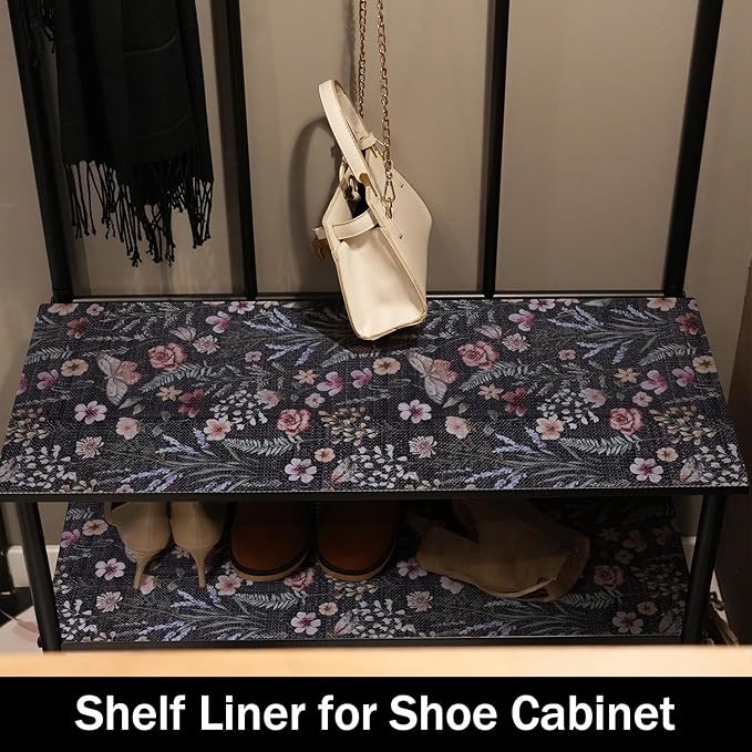Butterfly Shelf and Drawer Liner for Kitchen Cabinets, 12IN x 20FT Non-Adhesive and Strong Non-Slip Floral Shelf Cabinet Drawer Liners for Kitchen, Waterproof Cupboard Liners,Easy to Clean